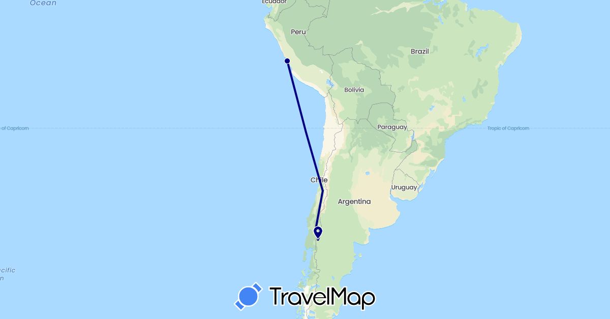 TravelMap itinerary: driving in Argentina, Chile, Peru (South America)